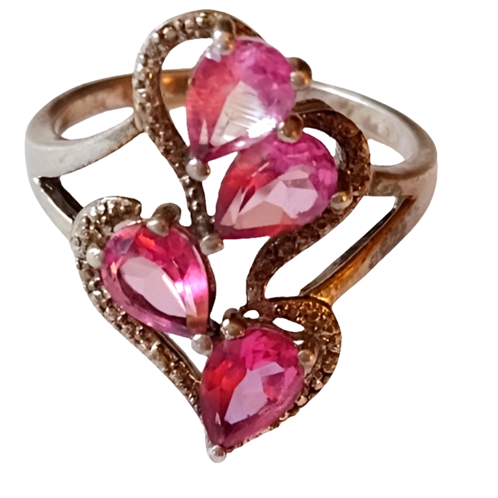 925 Sterling Silver Pink Rhodolite Ring Size 8.5 TGGC Genuine Gemstone Teardrop